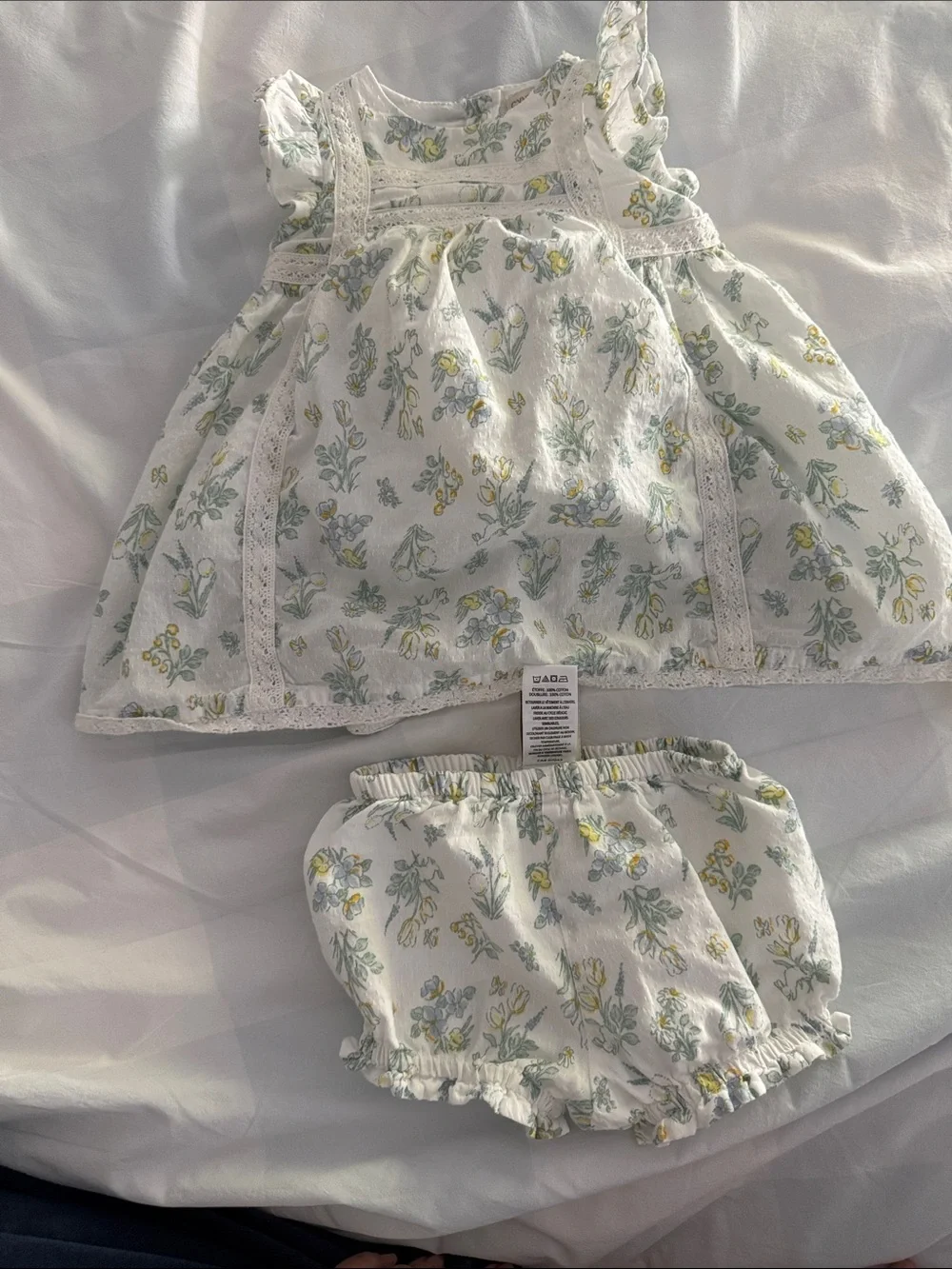 Cynthia Rowley White Floral Dress & Bloomers - Yellow & Green Print